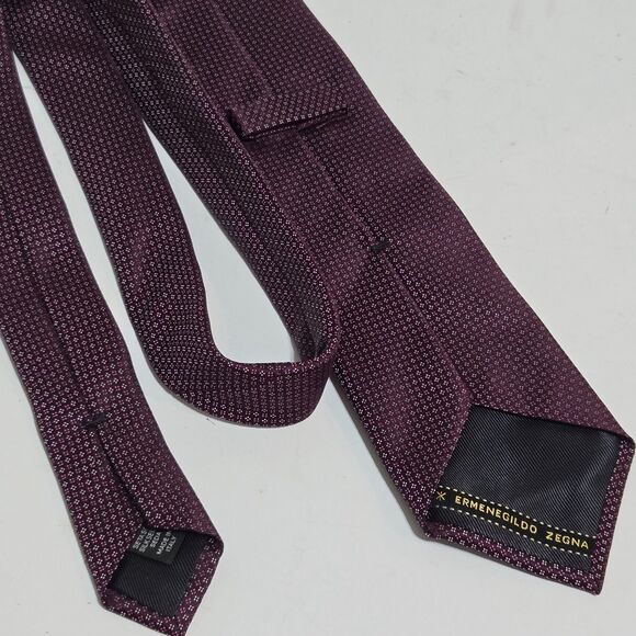 Ermenegildo Zegna Mens Tie Geometric Silk Made Italy Modern Designer burgundy - Picture 5 of 6